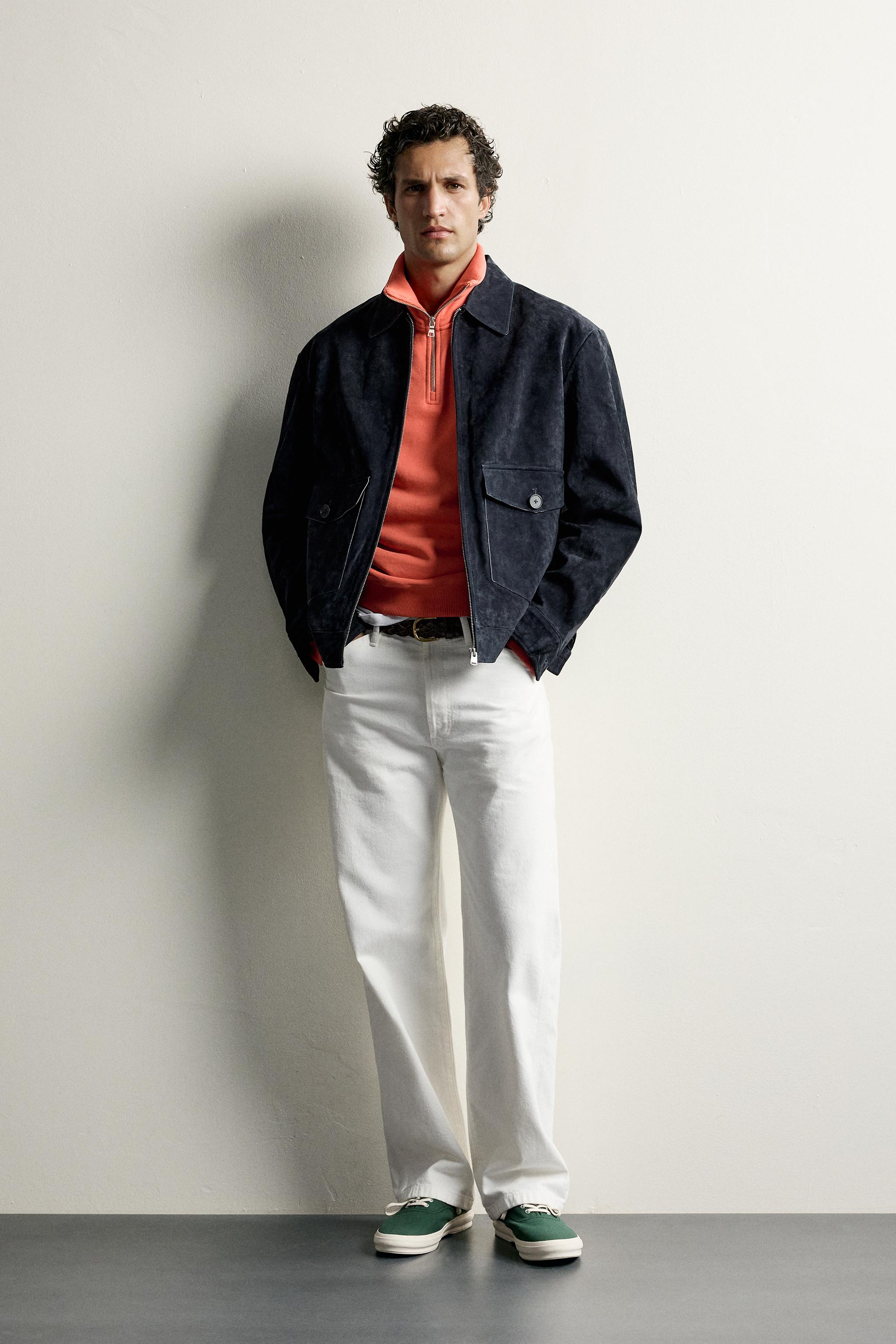 BLOUSON EN CUIR DAIM REGULAR FIT